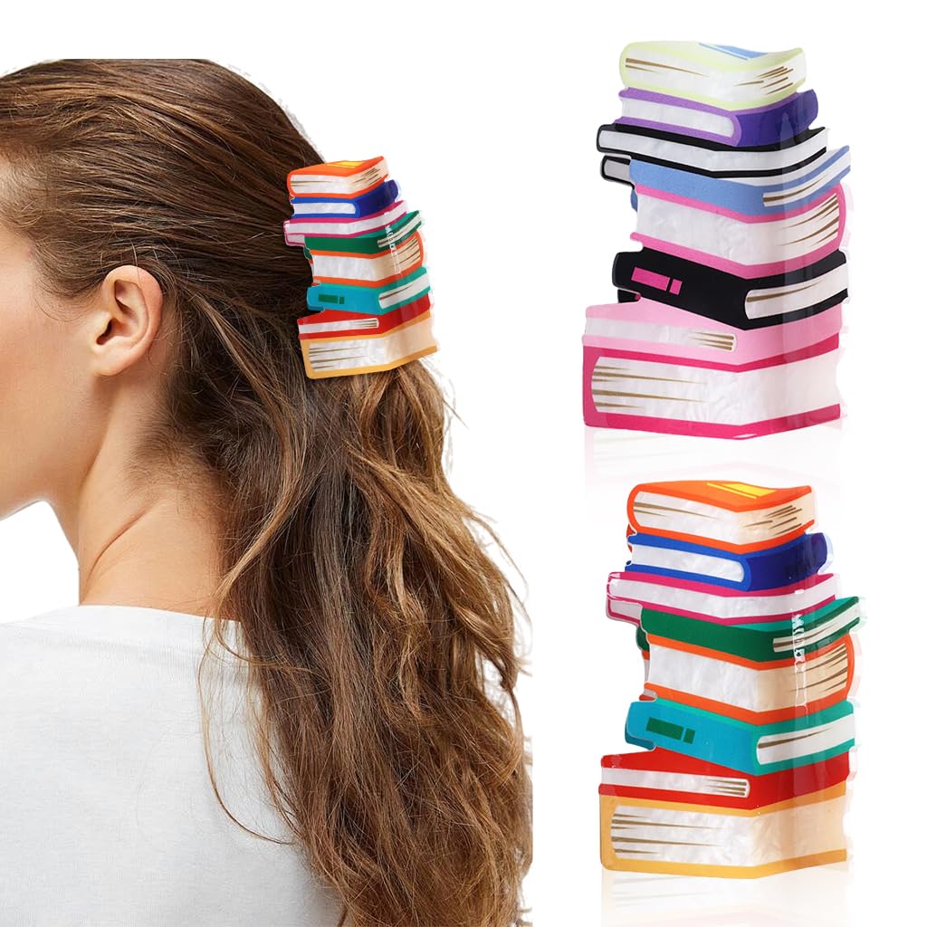 MAYCREATE Claw Clips for Women featuring Creative Book Design Acrylic Holder | 2Pcs Set
