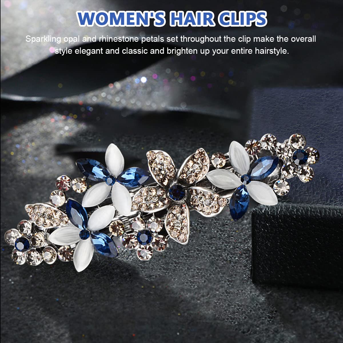 MAYCREATE Opal Rhinestone Hair Clip for Women with Spring Clip Design and Alloy Body | 8.6×2.9 cm Elegant Floral Barrette for Girls