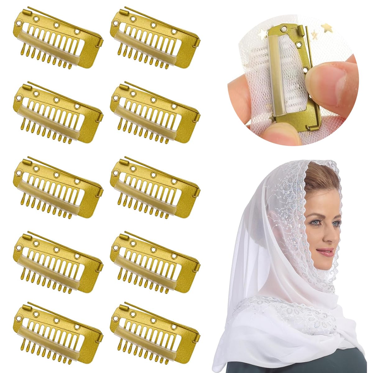 MAYCREATE Chunni Clips for Dupatta and Shawl with Safety Pins 10Pcs Stainless Steel | Strong Grip Bridal Hair Fixing Accessory