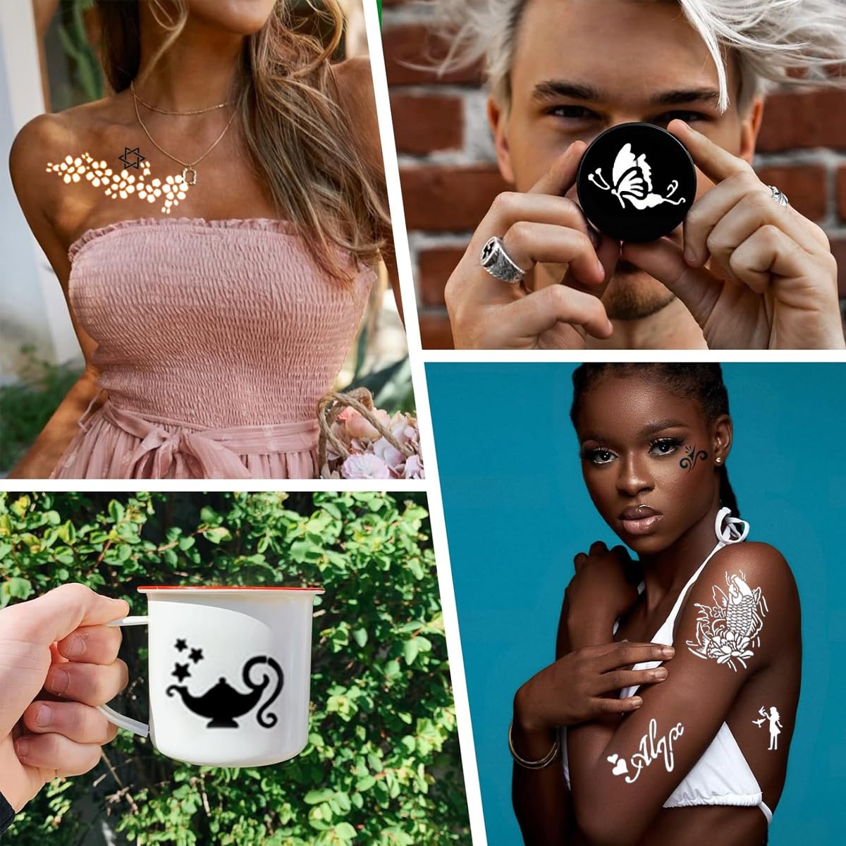 MAYCREATE Henna Tattoo Stencil Stickers for Hands and Body featuring 14 Sheets | Skin Safe for Women and Girls