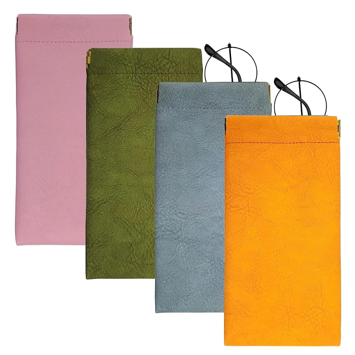 MAYCREATE Sunglasses Case for Travel with Squeeze Top Closure 9×18 cm PU Leather | 4 Pack