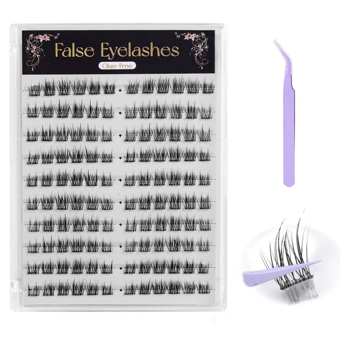 MAYCREATE Self Adhesive Eyelashes Kit 120 pcs for Easy DIY Use with Pre Glued Clusters 11–13mm