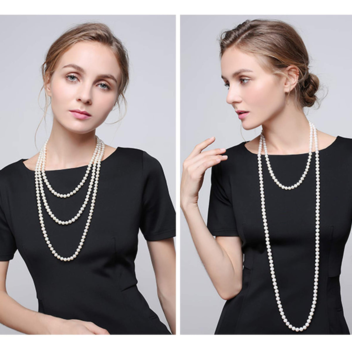 MAYCREATE Pearl Necklace Jewelry for Women Stylish Elegant Three Strand Necklace Jewelry Shinning Faux Pearl Party Long Choker Necklace Jewelry Gift for Women & Girl, 59 inch (White)