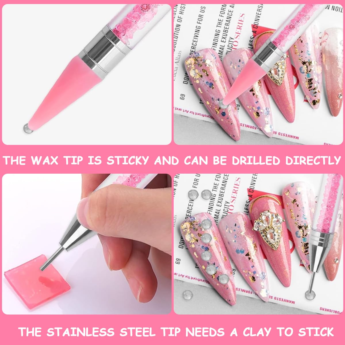 MAYCREATE 2pcs Nail Art Tools Rhinestone Pick Up Tool for Diamond Painting Nail Art Dual Head Rhinestones Pick Up Pen with 2 Extra Nibs Nail Dotting Pen Picker Pen for DIY