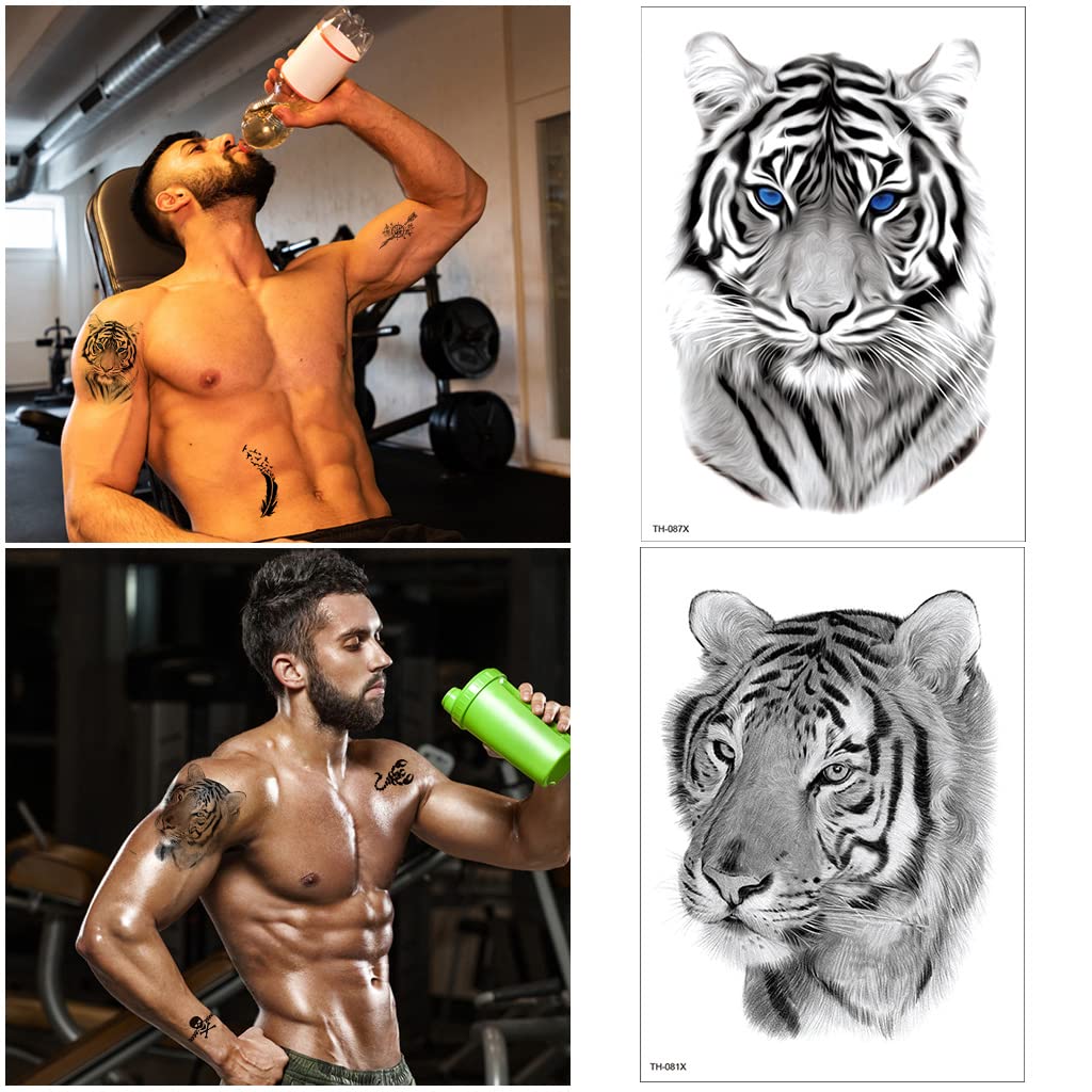 MAYCREATE Temporary Tattoo Stickers for Party and Body Art with 35 Sheets Waterproof Designs | Lion Tiger Wolf Patterns for Men