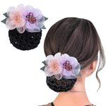 MAYCREATE Hair Snood Net Barrette Bun Cover, Floral Hair Bun Clips for Women Girls Gift, Hair Bun Accessories Bun Maker Spring Clip Hairnet for Dancer Nurse Work or Daily