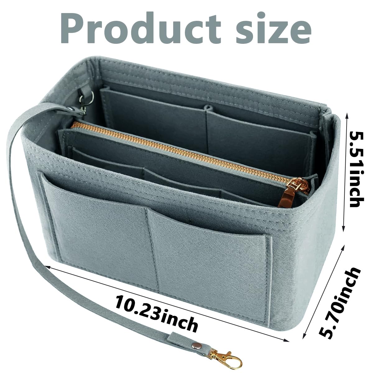 MAYCREATE Women Felt Purse Organizer Insert for Handbag, Felt Bag organizer with zipper for Handbag Tote Bag Storage Purse Divider, Grey