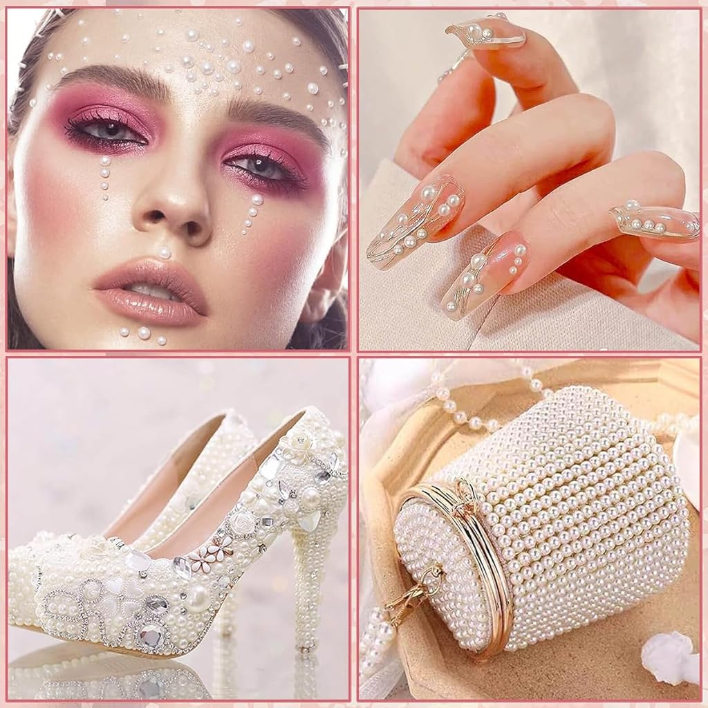 MAYCREATE® 1980PCS Pearl Stickers for Art and Craft Self-Adhesive Faux Pearls Gems for Hair Face Eye Nail Makeup DIY Crafts Assorted Sizes