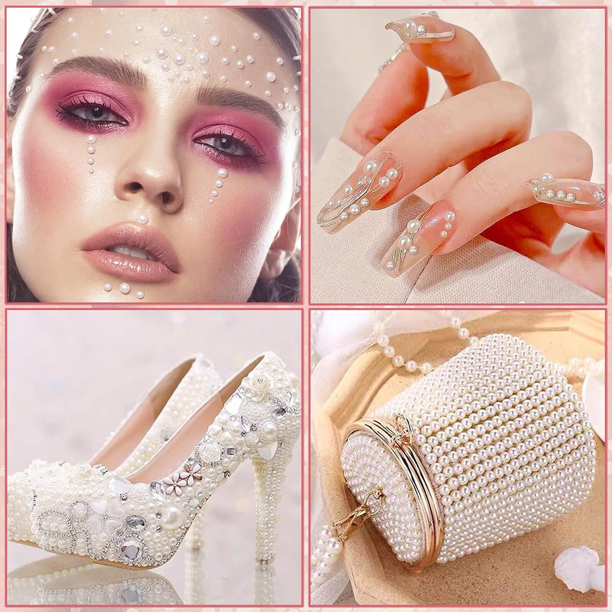 MAYCREATE® 1980PCS Pearl Stickers for Art and Craft Self-Adhesive Faux Pearls Gems for Hair Face Eye Nail Makeup DIY Assorted Sizes