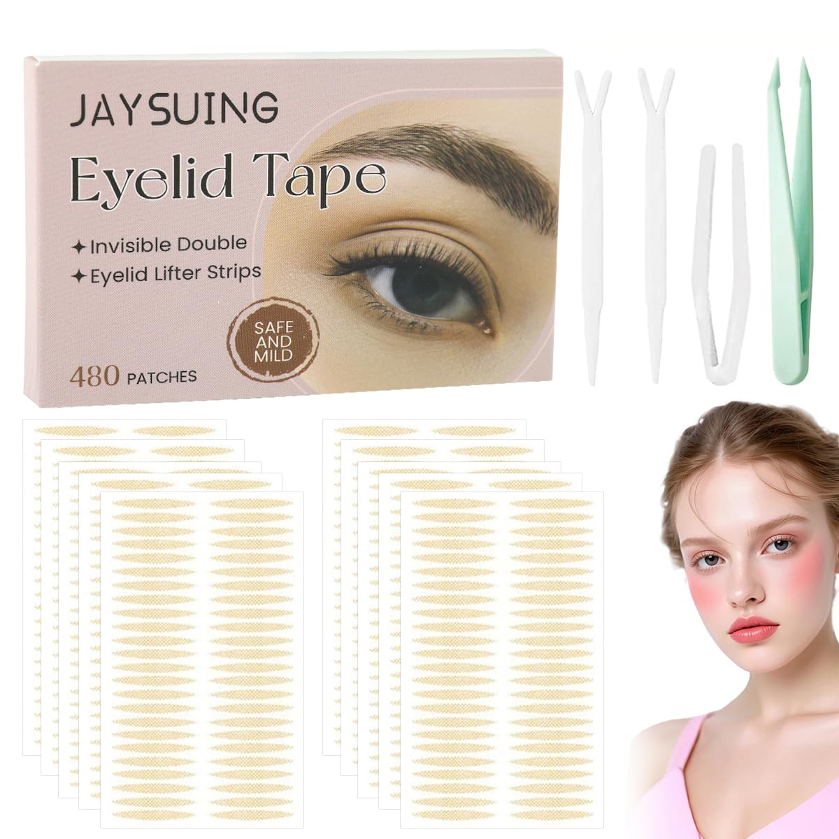 MAYCREATE Invisible Double Eyelid Tapes for Hooded Eyes with 480 Count Set | Waterproof and Breathable Lift Strips
