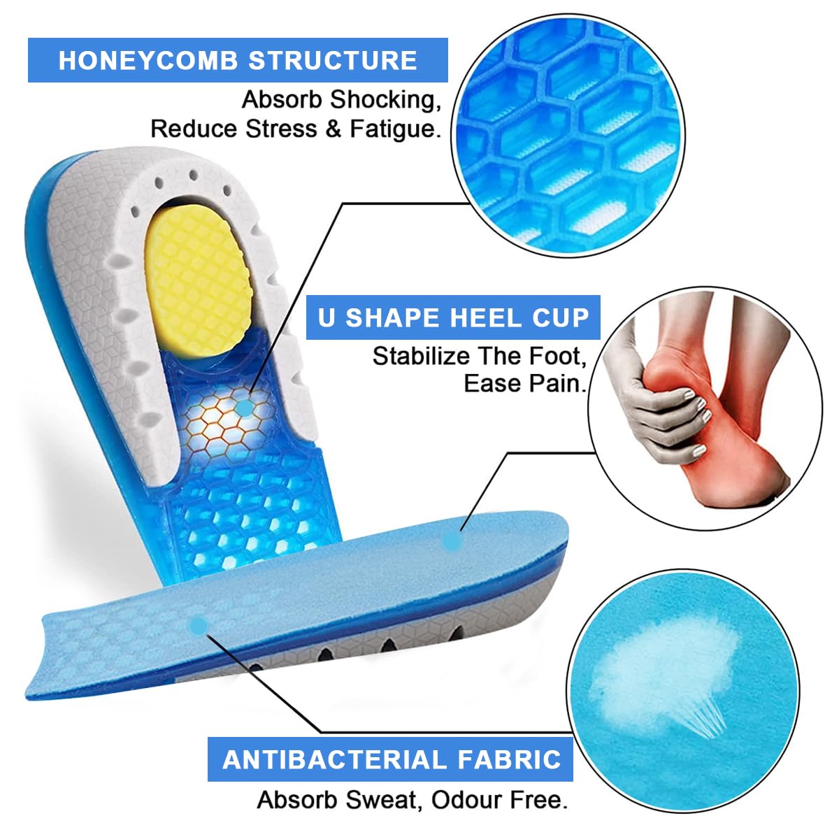MAYCREATE Heel Lift Inserts Silicone Heel Cup Pads, Heel Cushions with Massaging Gel Cushion Insert for Heel Ankle Pain Heel Spurs for Women&Men, 0.59Inch