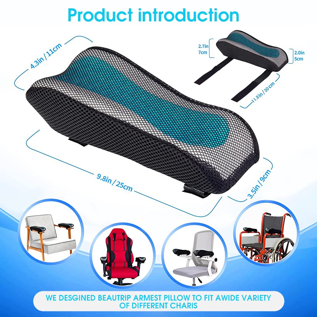 MAYCREATE 2 Pcs Office & Gaming Chair Memory Foam Armrest Cover Cooling Gel with Ergonomic Elbow Pillow,Pads Pressure Relief Thick Arm Support Cushion