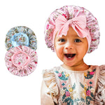 MAYCREATE 2pcs Kids Silk Bonnet for Hair, Baby Cap Floral Print Satin Hair Bonnet, Elastic Band Soft Silk Hair Cap for Sleeping, Night Hat Shower Cap for Toddlers Child Baby 2-8 Years Old Gift