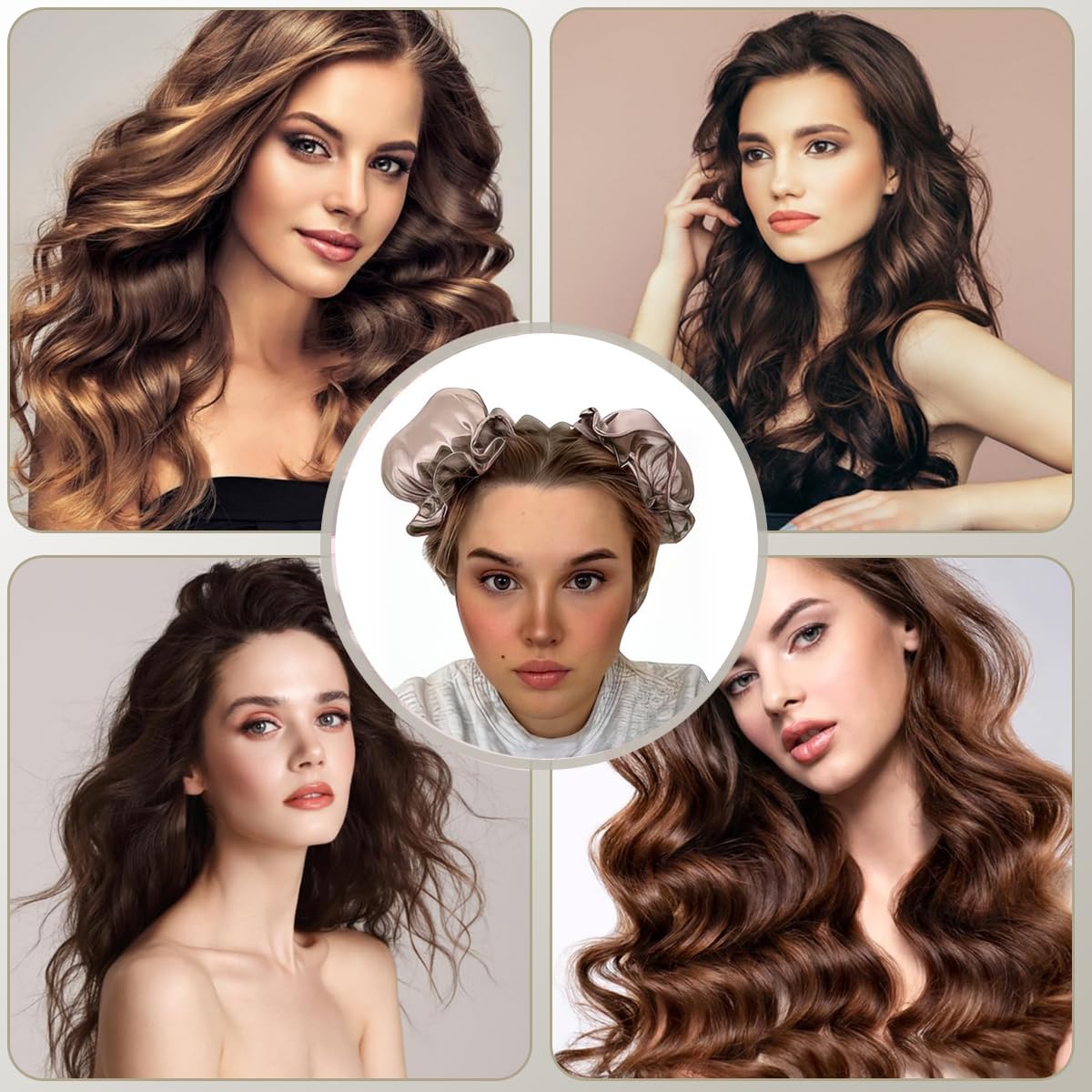 MAYCREATE 2Sets Satin Heatless Hair Curler, Hair Rollers for Heatless Curls with Hair Caps, Soft Curling Rod Headband for Long Hair Can Sleep in Overnight, DIY Hairstyling Tools, Gold