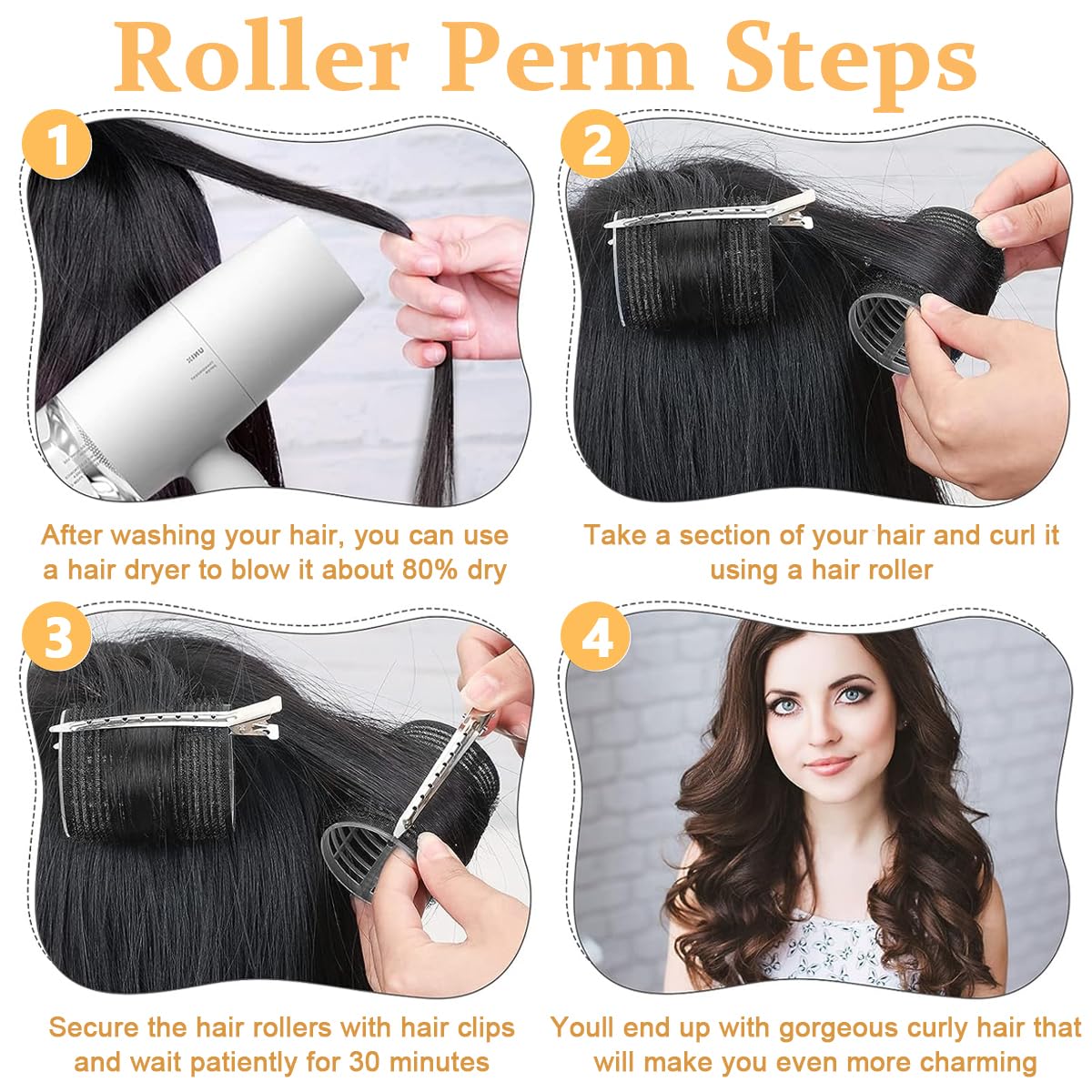 MAYCREATE Heatless Hair Roller for Travel and Home Use with 12 Rollers & 12 Clips | Black