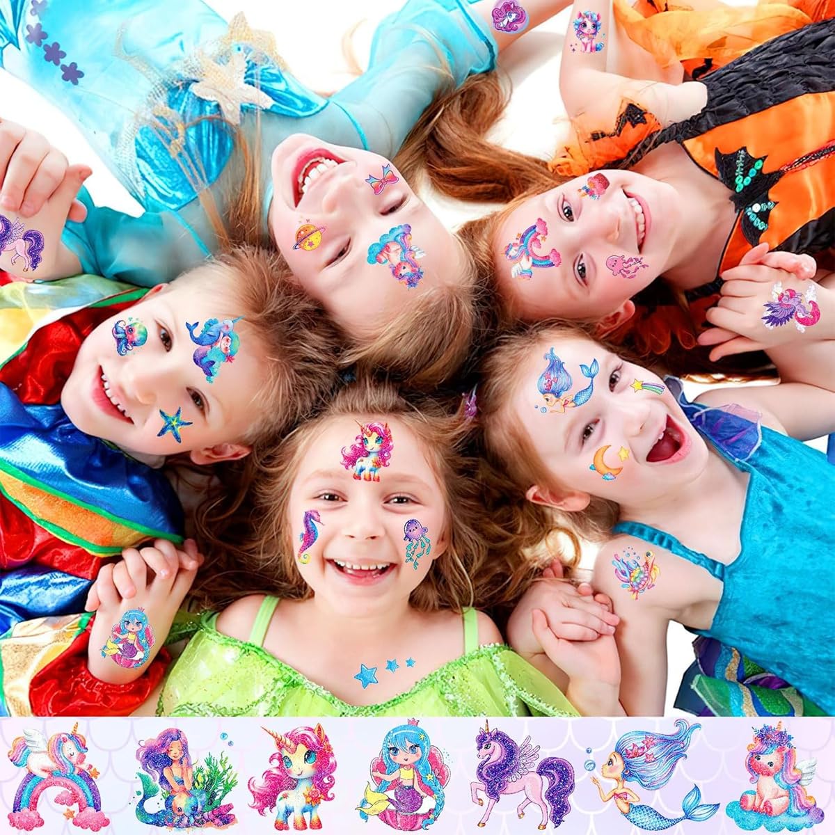 MAYCREATE Temporary Tattoo Stickers for Kids with Waterproof Design and 4 Sheet Set | Cute Mermaid Party Makeup Tattoos