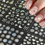 MAYCREATE Nail Art Stickers featuring 30 Sheets Self-Adhesive Holographic Designs for DIY Nails | Aurora Moon and Star Decals for Women and Girls