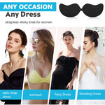 MAYCREATE 1 Pair Silicone Wire Free Stick-On Bra Padded, Adhesive Bra Strapless Invisible Reusable Sticky Bra for Backless Dress, Black