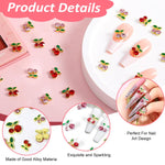 MAYCREATE 3D Cherry Nail Charms for Nail Art with Flat Back Design and 50Pcs Pink Red Gems