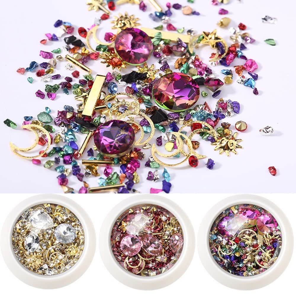 MAYCREATE 6 Boxes Mixed Nail Art Rhinestones Diamonds Crystals Beads Gems with Tweezer for 3D Nails Art Decoration Nail Art Supplies