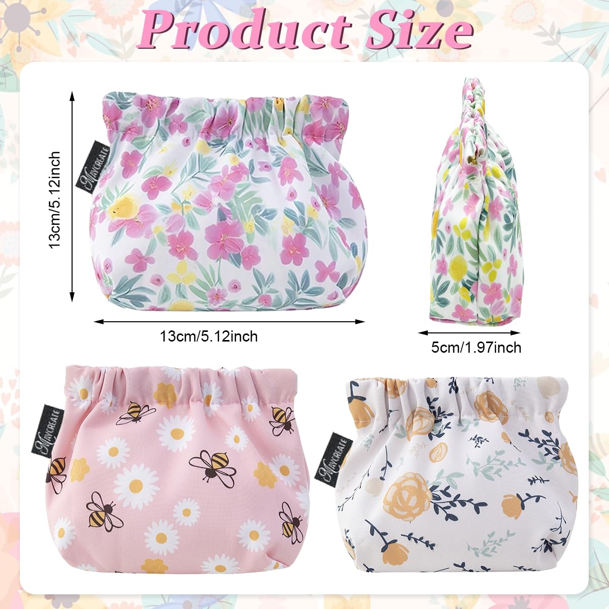 MAYCREATE Small Pouches for Women for Travel and Daily Use featuring Self Closing Design | 3pcs 13×13cm Oxford Cloth Makeup Bags