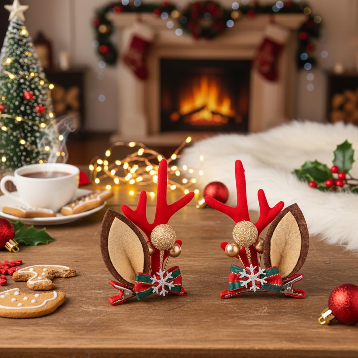 MAYCREATE Christmas Elk Antlers Hair Clips for Festive Hairstyles with Golden Berries | Holiday Accessory for Women and Girls