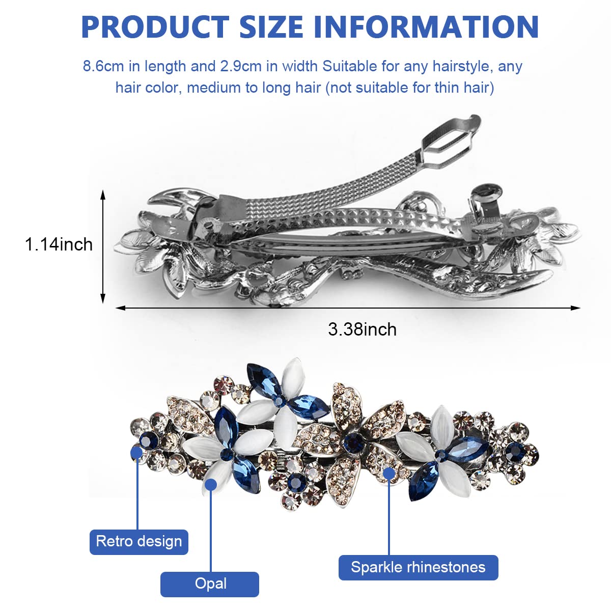 MAYCREATE Opal Rhinestone Hair Clip for Women with Spring Clip Design and Alloy Body | 8.6×2.9 cm Elegant Floral Barrette for Girls