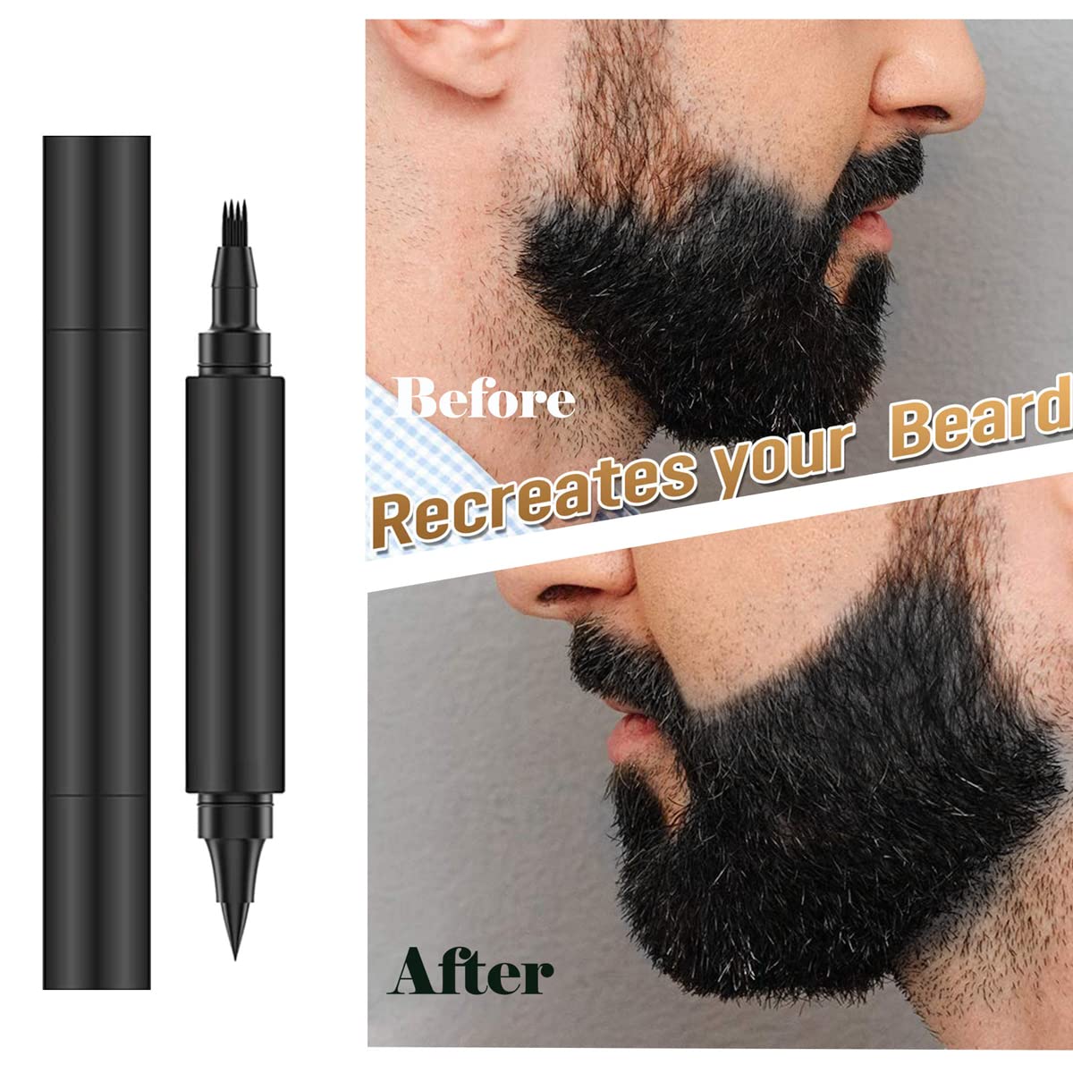 MAYCREATE Beard Pencil Filler with 2 Pen Nibs and Brush for Natural Beard Shaping | Coffee