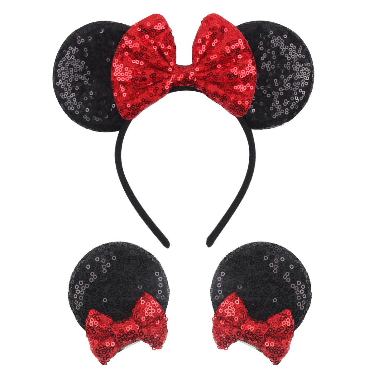 MAYCREATE® Mickey Hair Band for Girls & Ears Hair Clips,Shiny Sequin Bow Headband for Women,Cute Mice Ears Bands and Clips Accessories Birthday Decoration Party