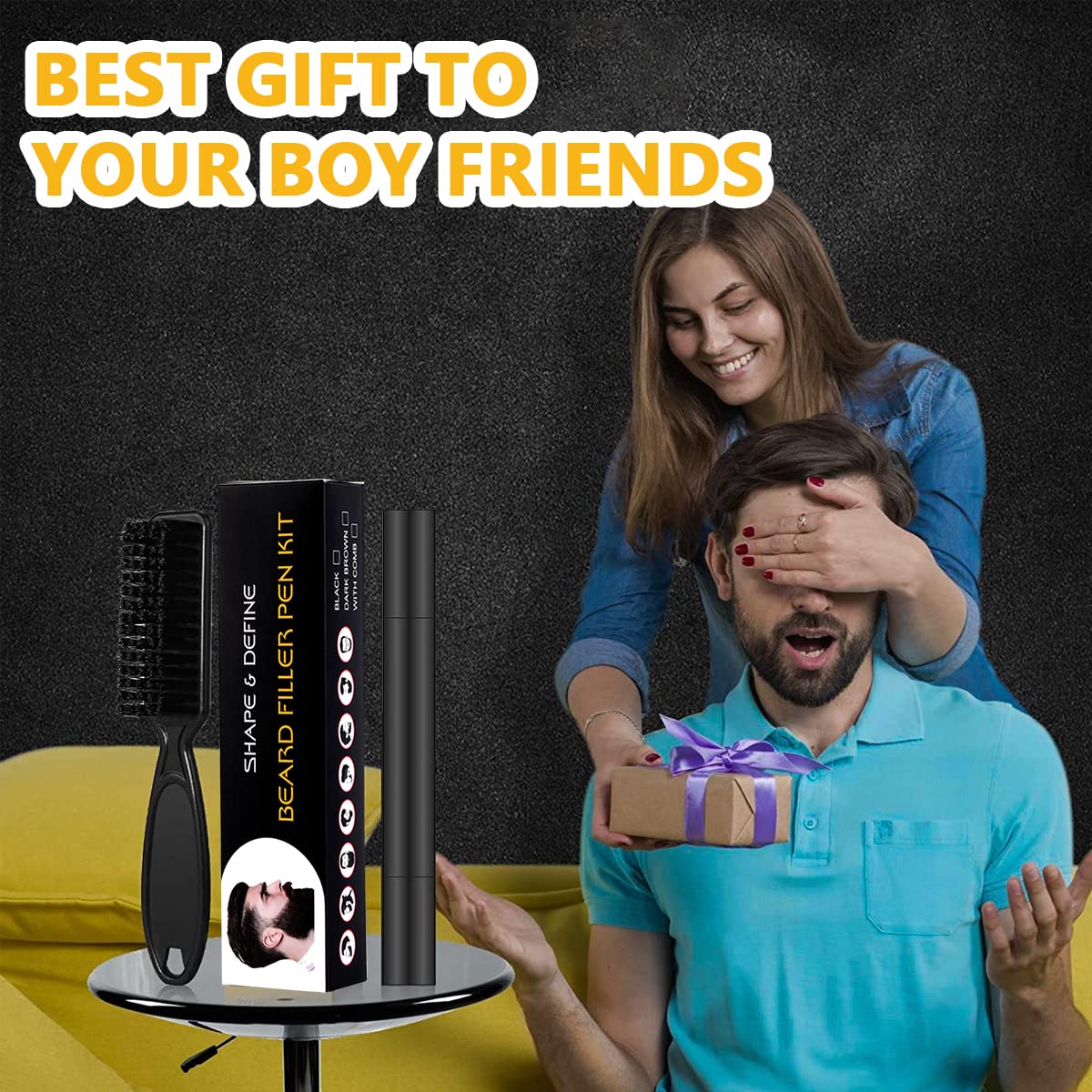 MAYCREATE Beard Pencil Filler Barber Styling Pen with 2 Pen Nibs, 1 Brush, Waterproof Proof Beard Pencil Filler, Sweat Proof Natural Shaping Up for Beard, Moustache & Eyebrows,Black