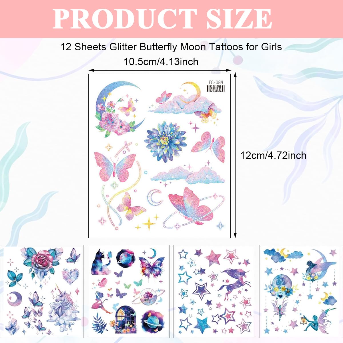 MAYCREATE 12 Sheet Temporary Tattoos Glittering Dreamy Temporary Tattoos Sticker Waterproof Temporary Tattoo Stickers Fairy Glittering Designs Charming Face Stickers for Girls, Makeup Face Sticker