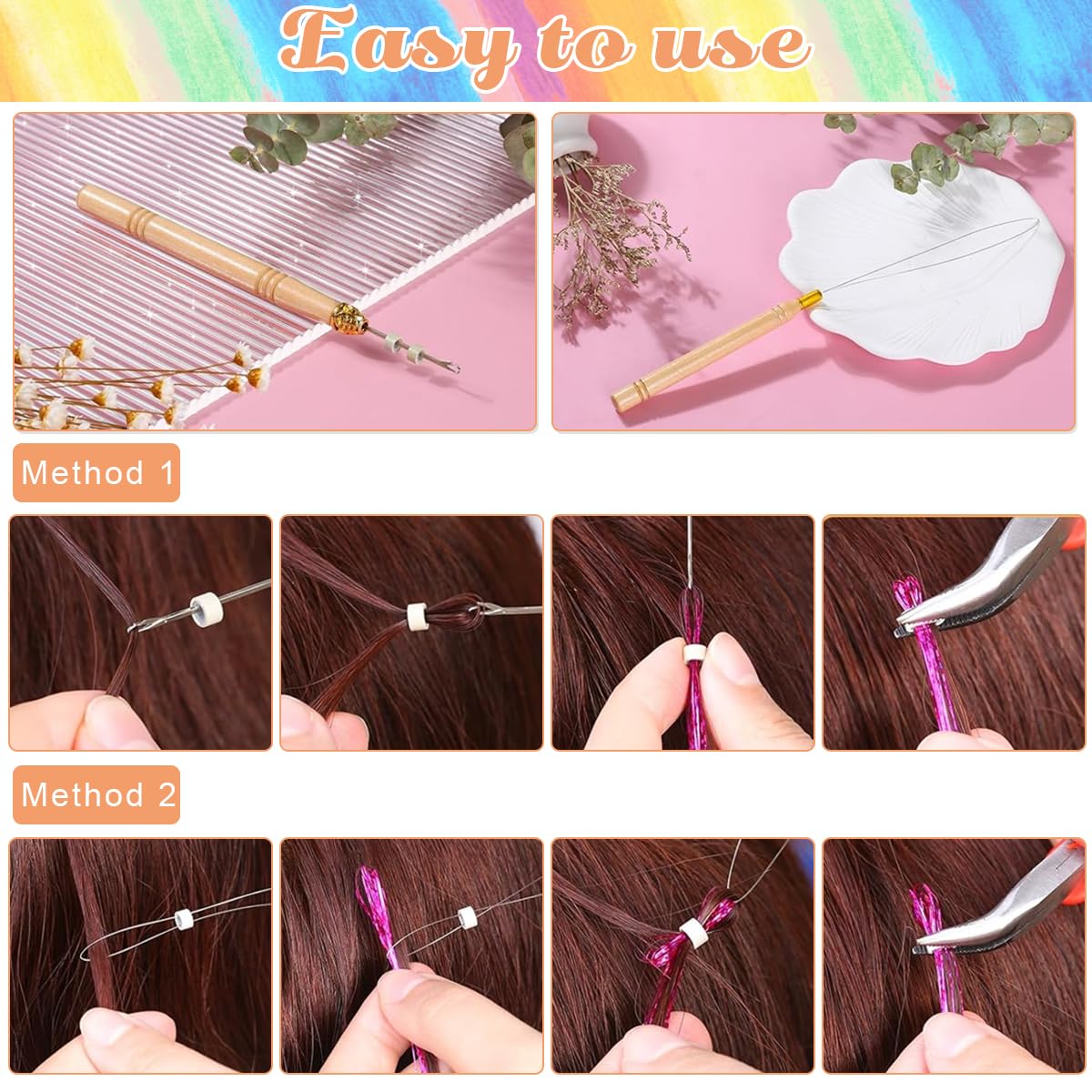 MAYCREATE Glitter Tinsel Hair 47'' Glitter Hair Tinsel Clip 12 Color Shiny Glitter Hair Tinsel Kit Extensions with Tools for Women Girls Party, Festival, Music Festival