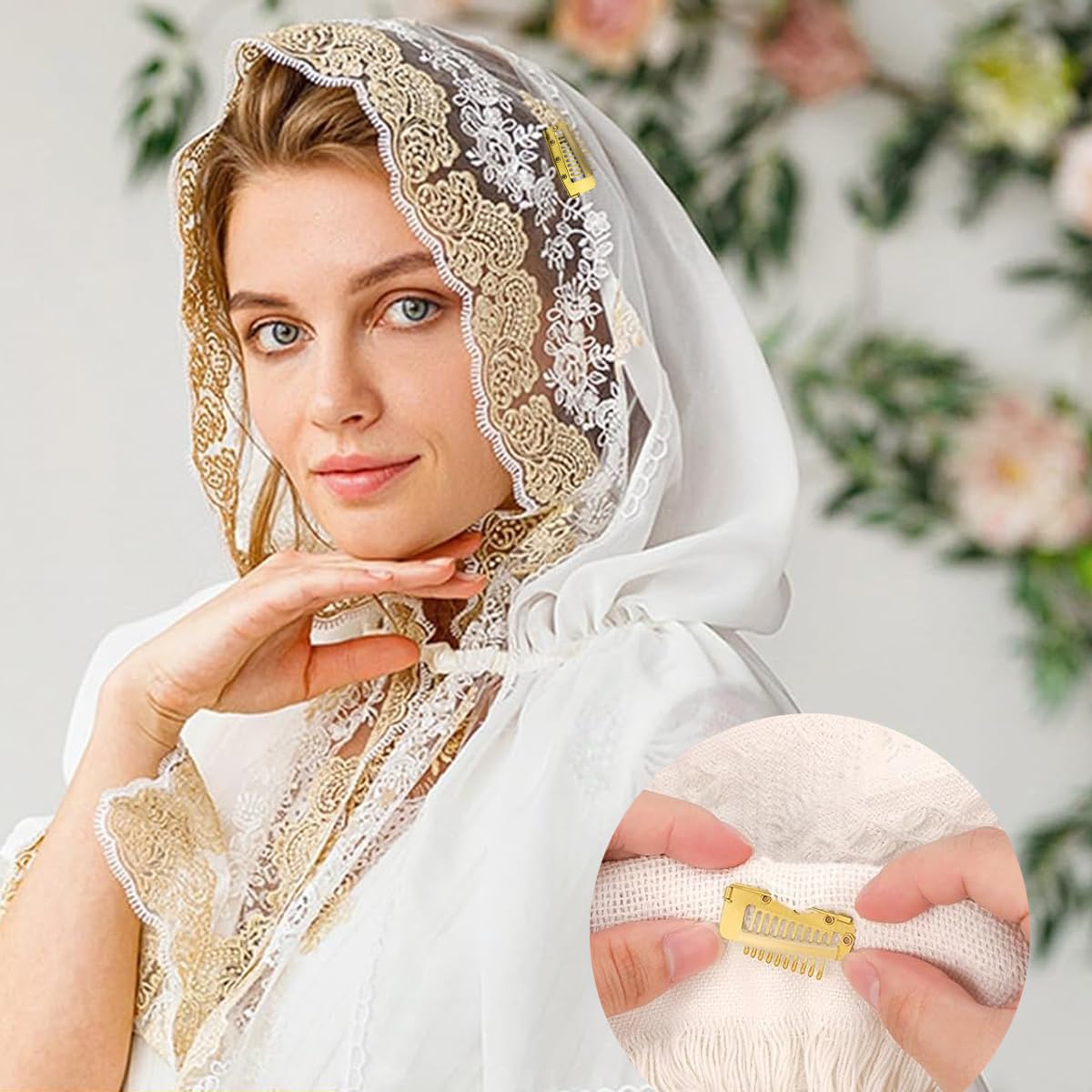 MAYCREATE Chunni Clips for Brides with Safety Pins and 10 Teeth Grip | 20PCS Gold Stainless Steel Dupatta Pins
