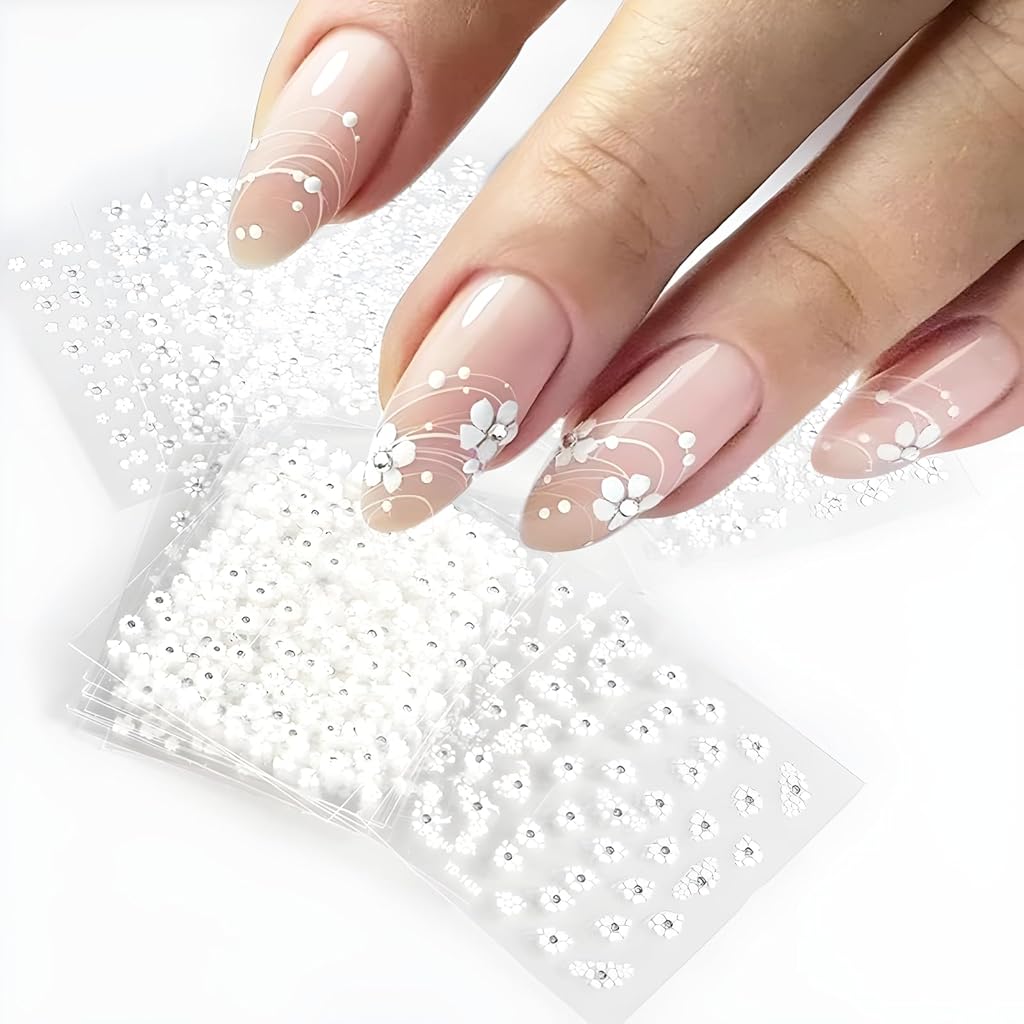 MAYCREATE® 30 Sheet Mini Flower Nail Decal Stickers Self-Adhesive Nail Art Decal Stickers Decorative Nail Decals Little White Flower French Nail Decals Craft Charm Stickers