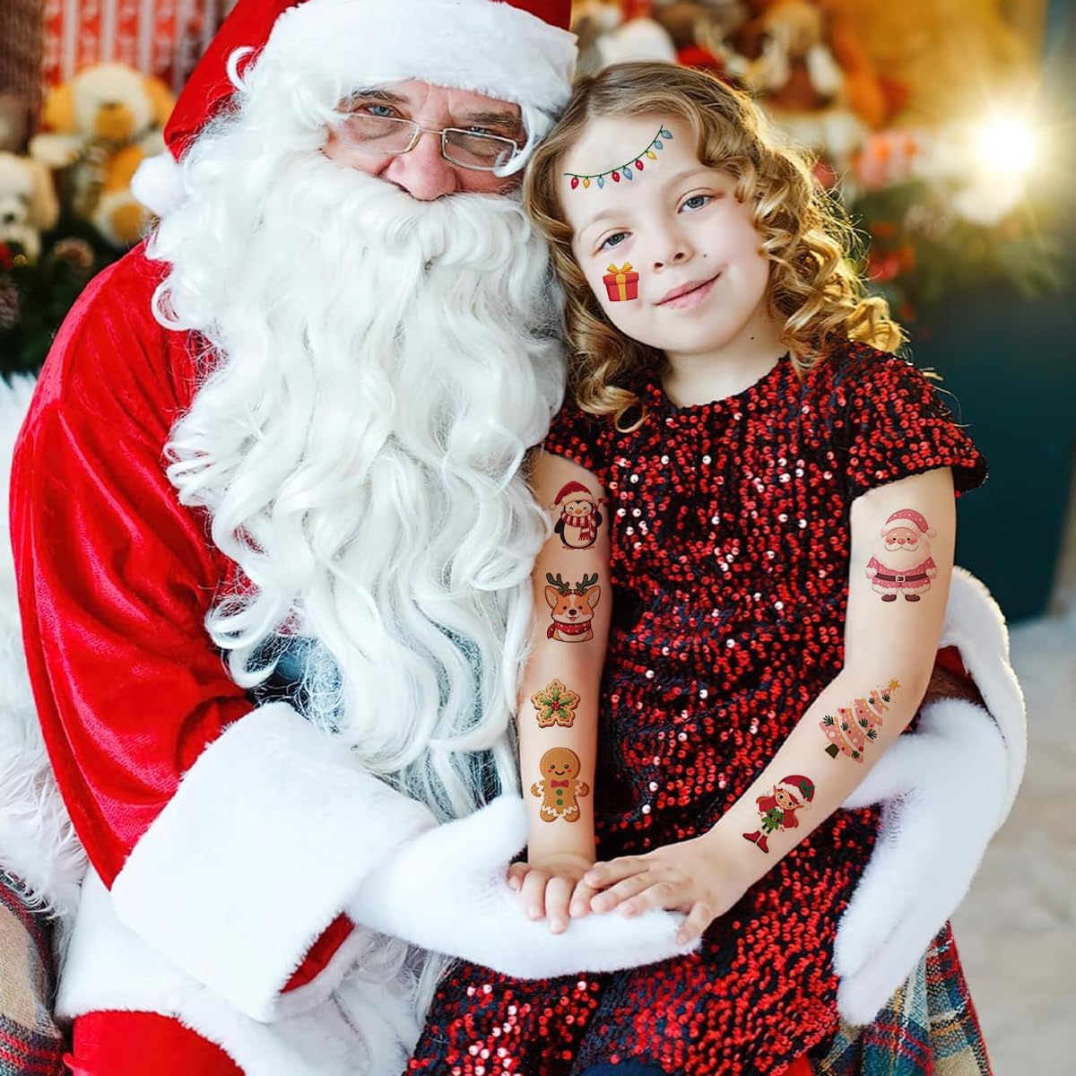 MAYCREATE Christmas Temporary Tattoo Stickers for Kids and Adults featuring 10 Sheets | Waterproof and Easy to Apply Holiday Body Art