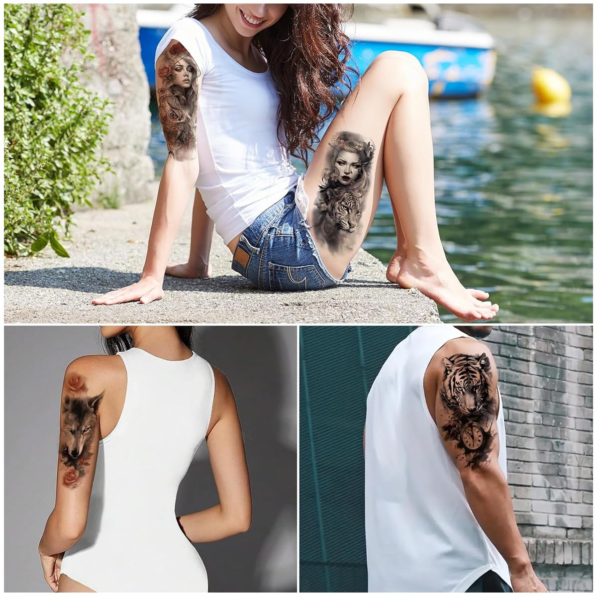 MAYCREATE Temporary Tattoo for Men and Women with 34 Sheets Including 14 Large 114×210mm Designs