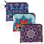 MAYCREATE Mandala Coin Purse Set for Travel and Daily Use with Metal Loop Ring | 3Pcs Polyester Pouches for Women and Girls