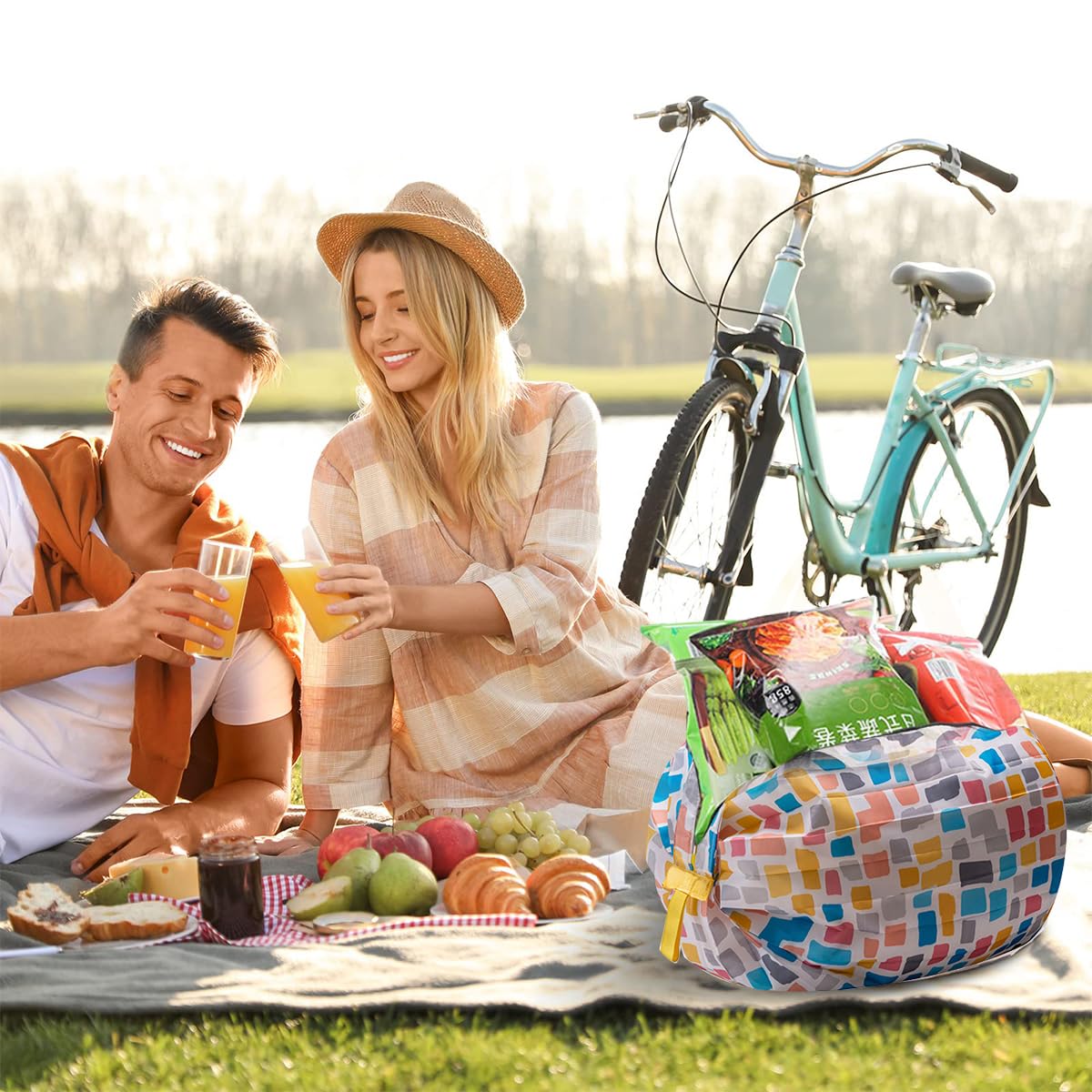 MAYCREATE 2pcs Shopping Bag for Grocery, Folding Supermarket Shopping Bag with Zipper, Reusable Grocery Bags with Handles Washable Shopping Bags Waterproof Shopping Tote Bag, Style B