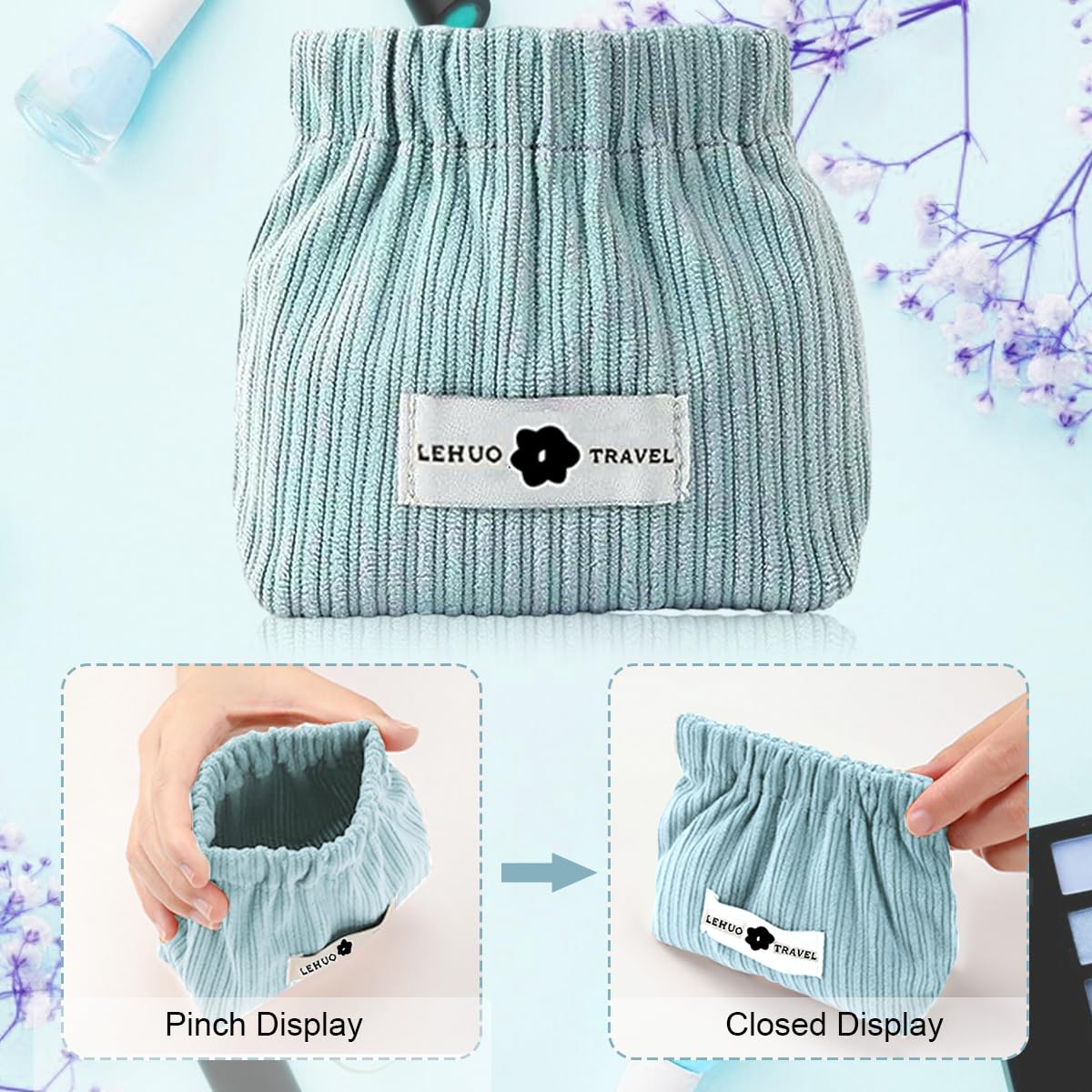 MAYCREATE Small Makeup Pouch Set for Travel with Spring Opening 6pcs Corduroy Bags | Organizer for Women