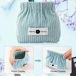 MAYCREATE Makeup Pouch 2Pcs Set for Travel and Daily Use featuring Easy Squeeze Open | 13x5x12cm Soft Corduroy Organizer for Women
