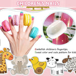 MAYCREATE 120pcs Nail Art Kit for Kids, Children Fake Nails Artificial Nail Tips Girls Full Cover Short False Fingernails for Kids Little Girls Nail Art Decoration, Set of 5