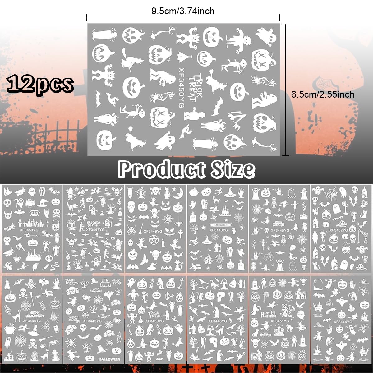 MAYCREATE 12 Sheets Halloween Nail Art Stickers, Luminous Nail Design Glow in The Dark Nail Decals, 3D Self-Adhesive Luminous Spooky Spider Web Skull Pumpkin Nail Art Design for Women Girls