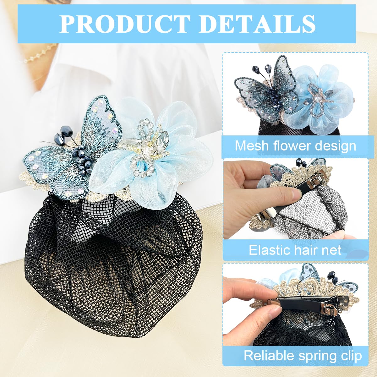 MAYCREATE Women Hair Clip for Work and Daily Wear featuring Alloy Spring Clip | Blue Bun Net for Dancer and Nurse