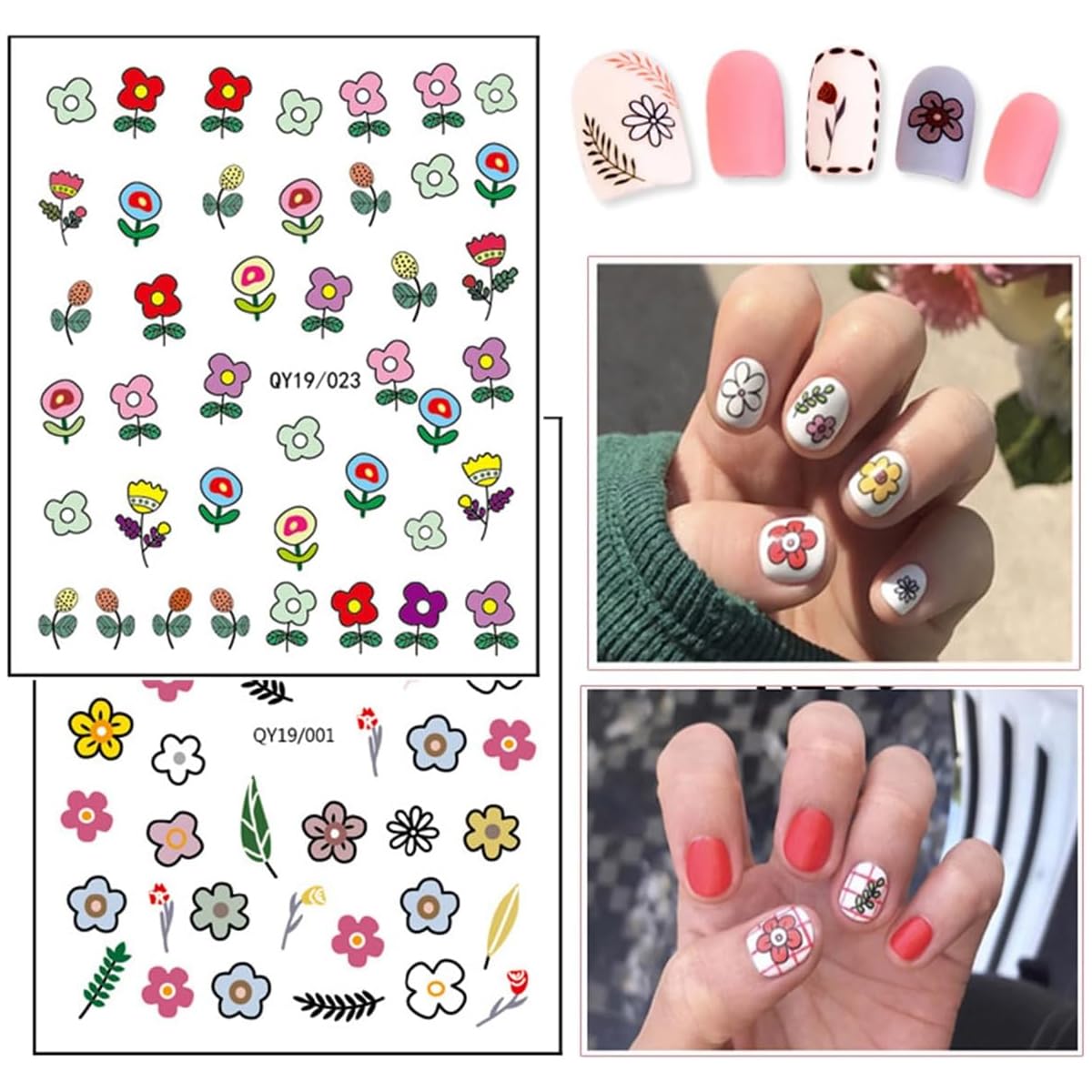 MAYCREATE Nail Stickers for Kids with 12 Self-Adhesive Sheets featuring Fruits and Flowers | DIY Nail Art for Girls and Toddlers