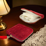 MAYCREATE Jewelry Storage Pouch for Travel with Tassel Zipper 13x11.5cm | Red Organizer