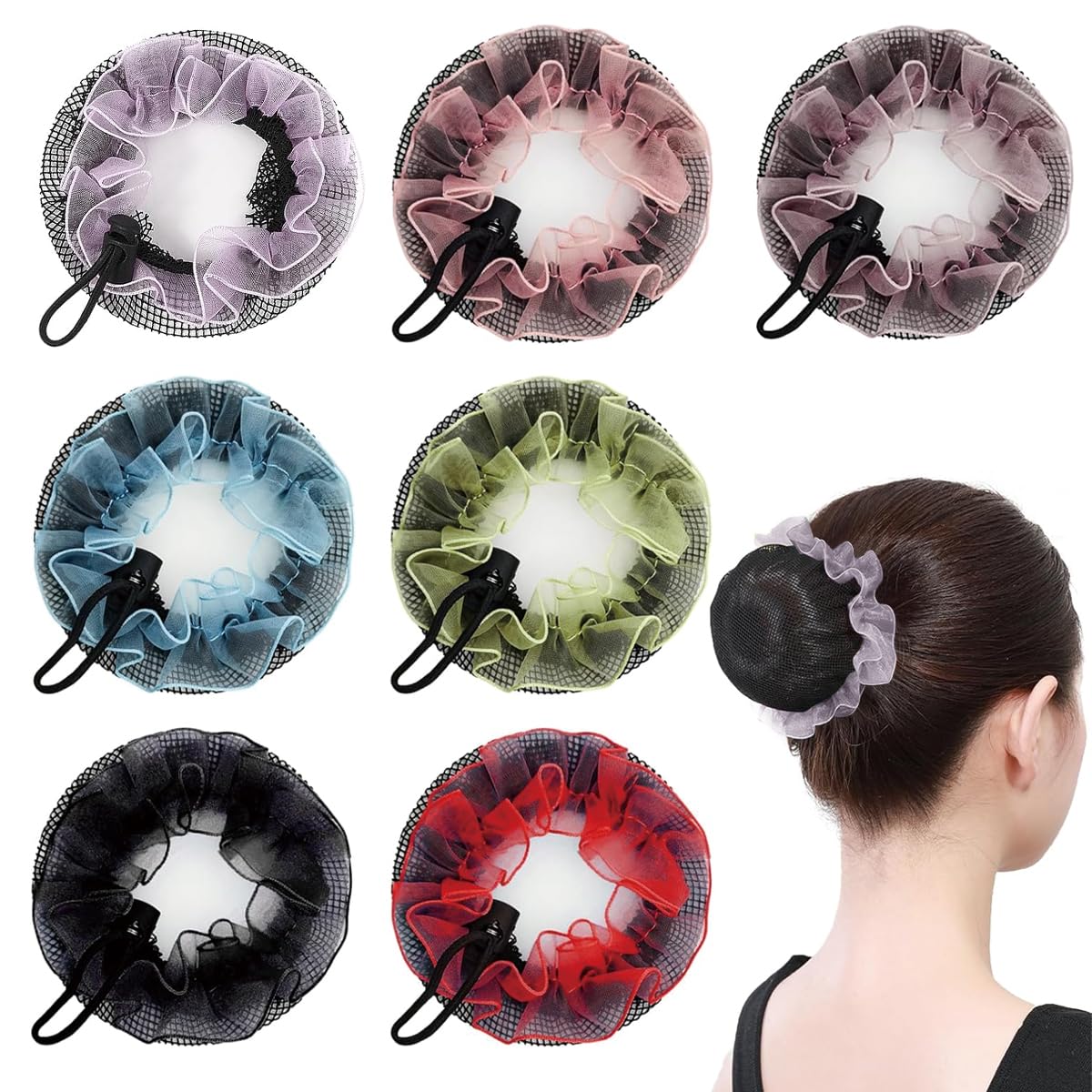 MAYCREATE Hair Bun Net Bow Hair Clip for Women with Alloy Spring Clip Mesh | Red Snood Cover for Work and Dance