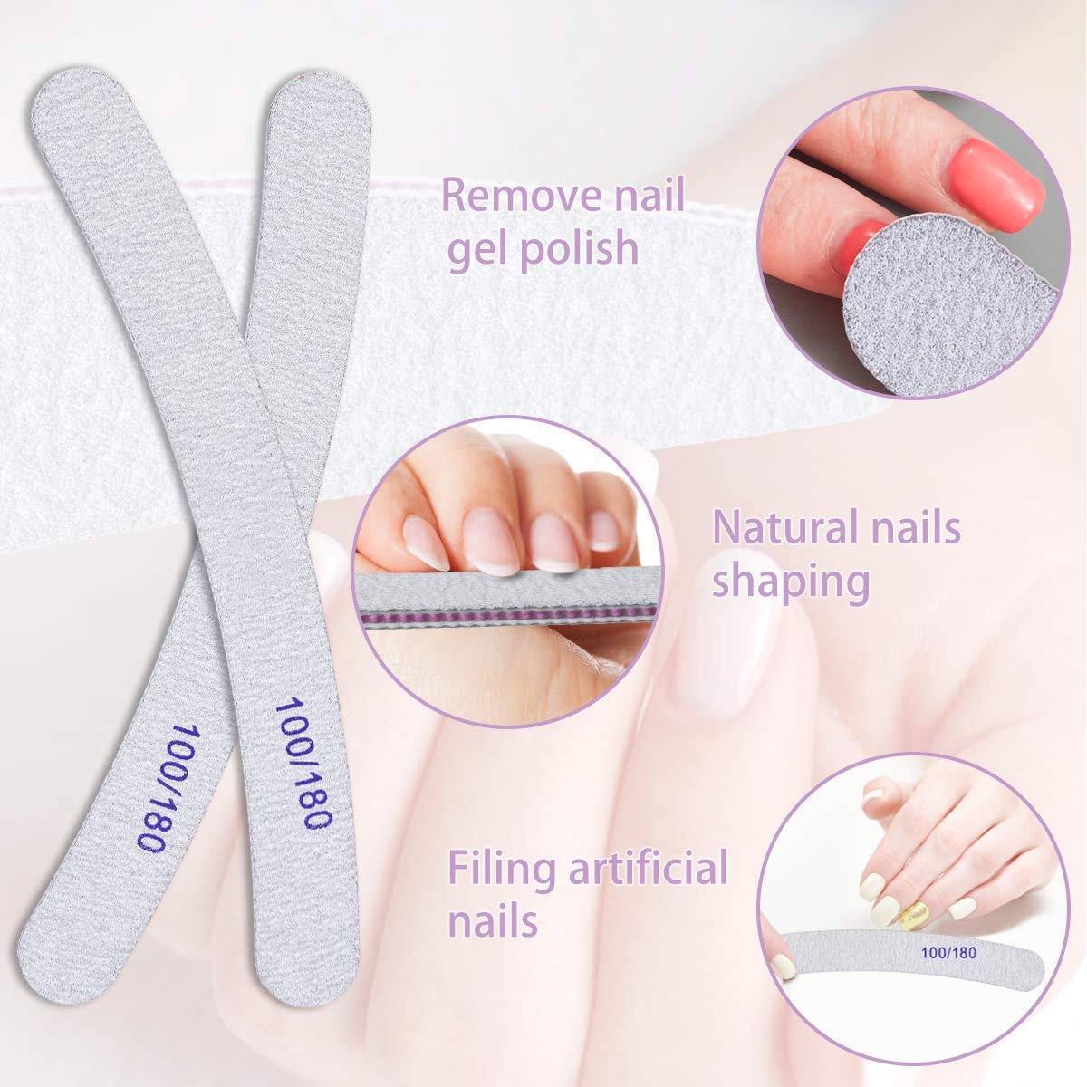 MAYCREATE Nail File Set for Home and Salon Use with Curved Design and 100/180 Grit | 10PCS