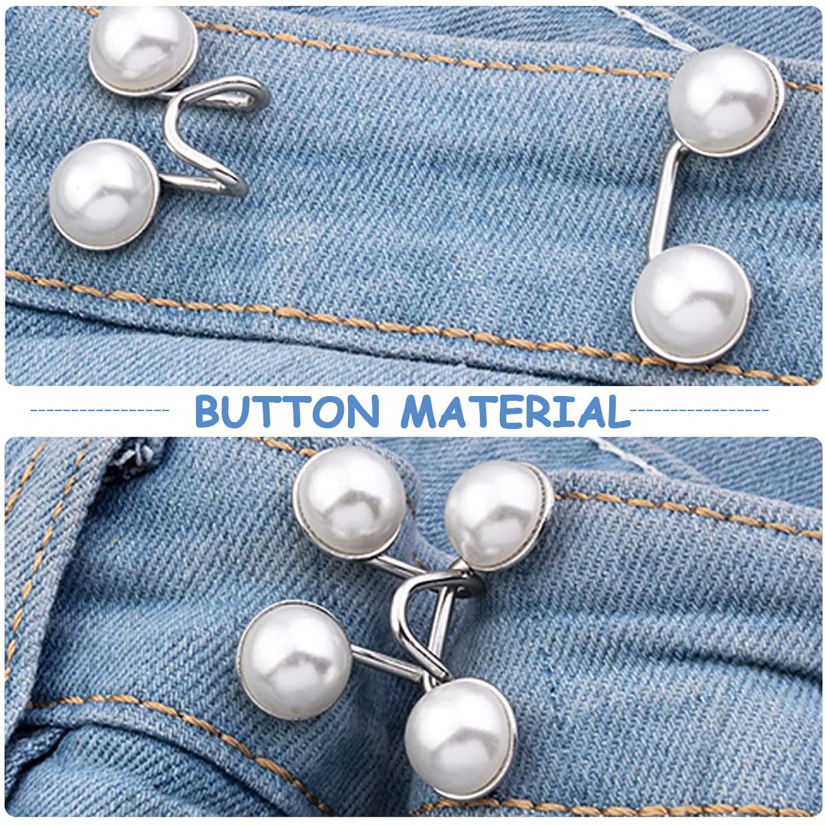 MAYCREATE 4Pcs Adjustable Waist Buckle for Loose Jeans Pants,Pearl Detachable Instant Jeans Button Pins Waist Tightener Set,Make the Waist Fit for Skirt Pants Robe,No Sewing Required