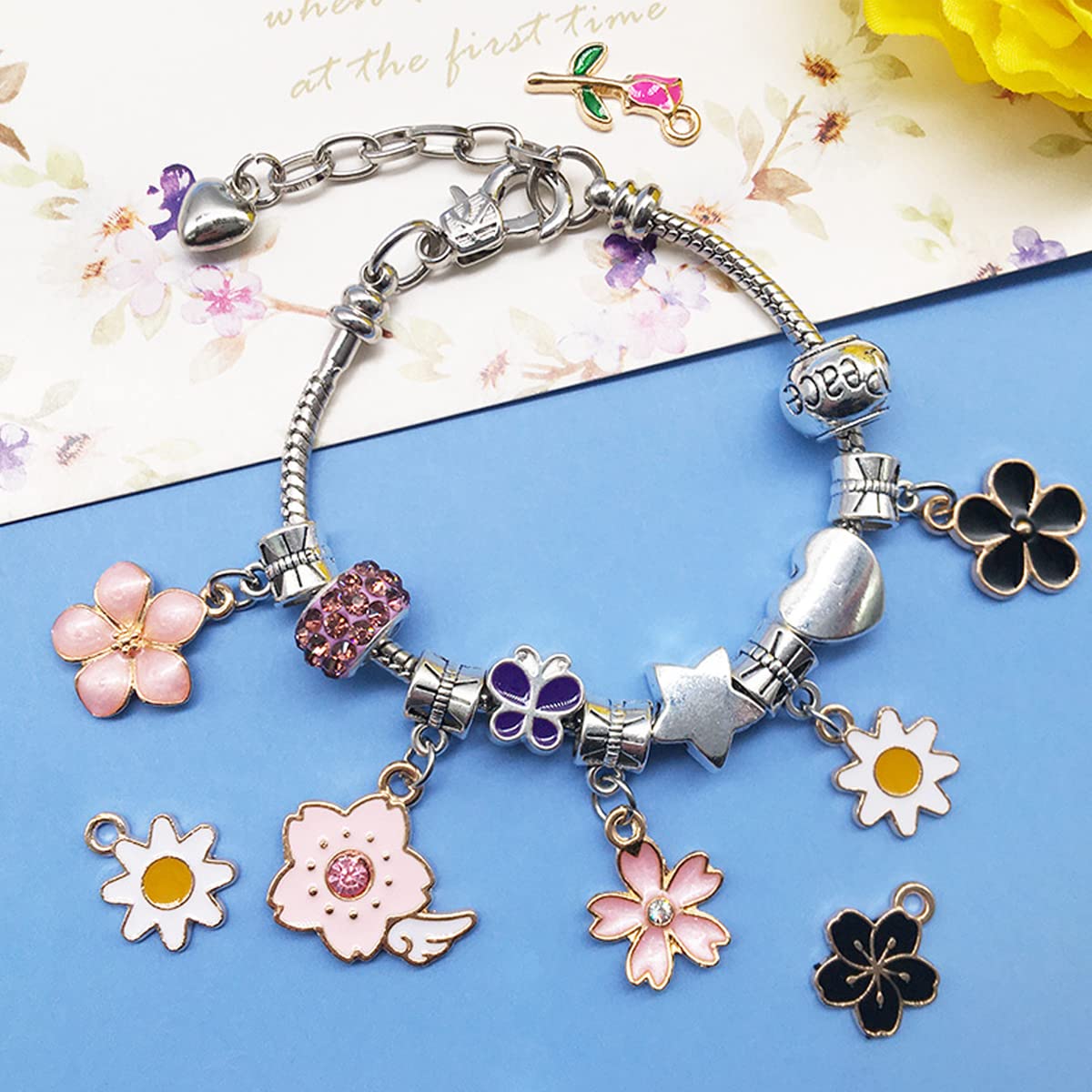 MAYCREATE DIY Pendant Charms for Jewelry Making featuring Hanging Hole Design and 50pcs Zinc Alloy Set