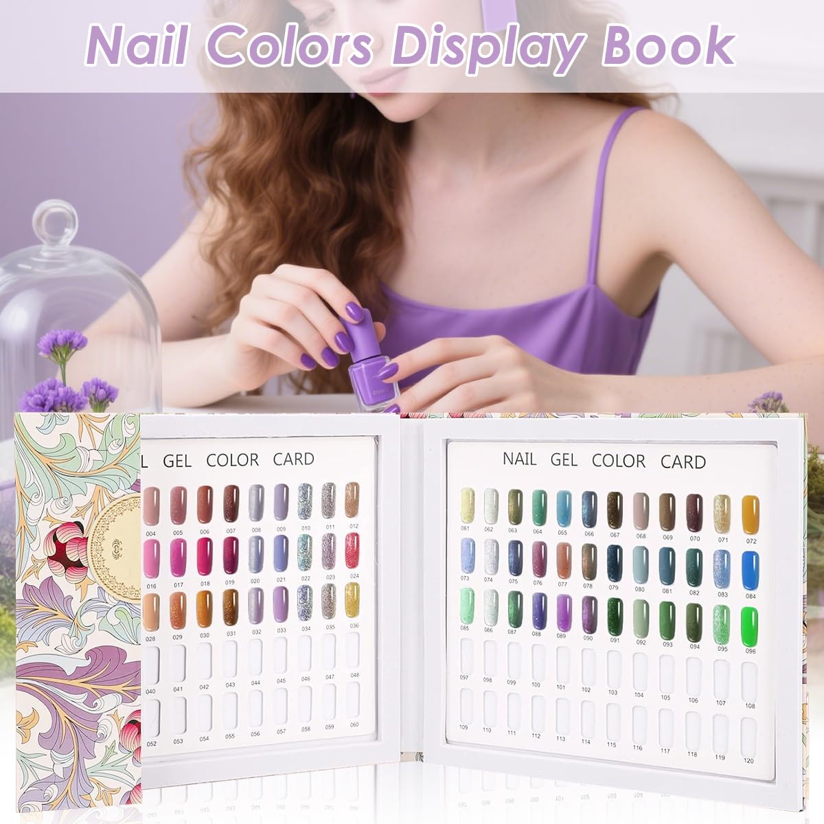 MAYCREATE Nail Color Chart Display Book with 120 False Nail Tips for Salon and Home Use | Hard Cover Organizer for Gel and Acrylic Swatches
